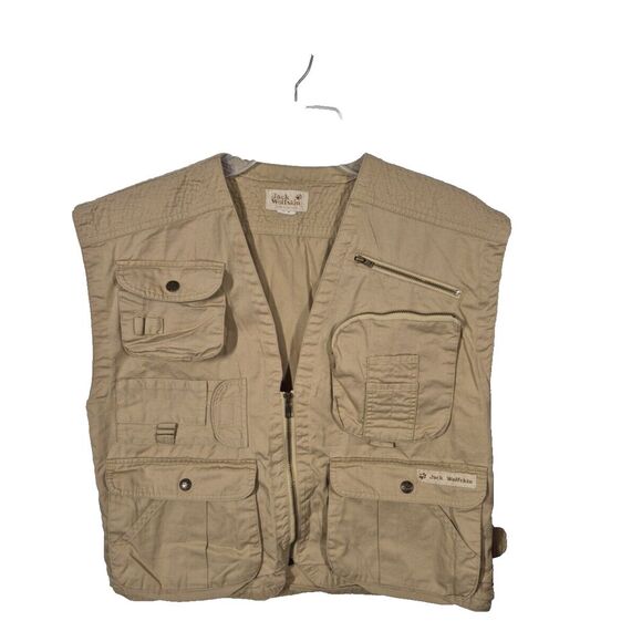 Jack Wolfskin Vest Mens 42 Brown Born to be Wild Outdoor MultiPocket Hunting VTG - Picture 1 of 8
